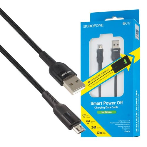 Кабель BOROFONE BU17 Starlight smart power off charging Micro-USB Чорний