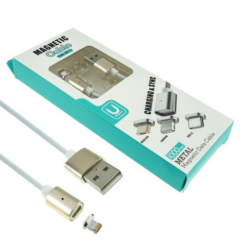 Кабель магнитный DM-M12 Lightning для iPhone gold/білий магнитный