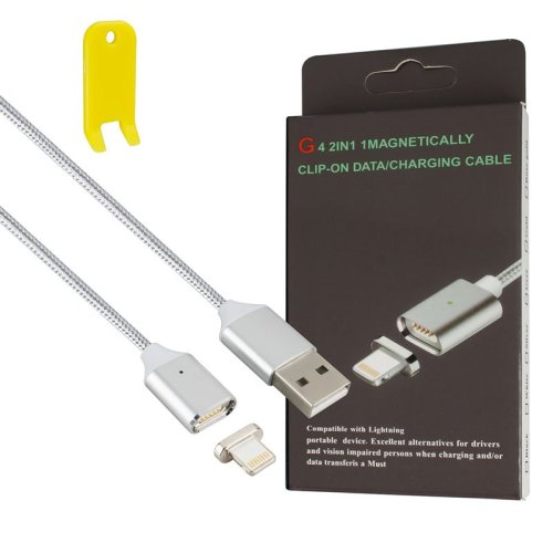 Кабель Clip-On Метал Lightning для iPhone серый магнитный