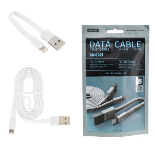 Кабель REMAX Tengy для Lightning  білий 1м + 0.16м