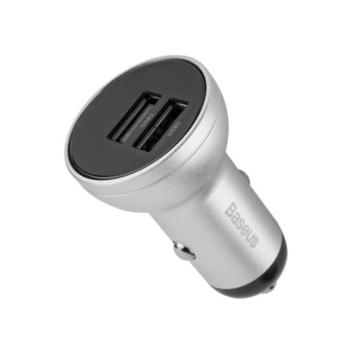 Автомобільний зарядний пристрій Baseus Digital Display Dual USB 4.8A 24W сріблястий  (CCBX-0S)