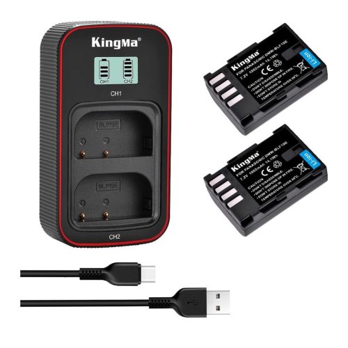 3-Pack KingMa DMW-BLF19E Комплект з 2 акумуляторів KingMa Panasonic DMW-BLF19E та зарядного пристрою на дві батареї з РК-дисплеєм