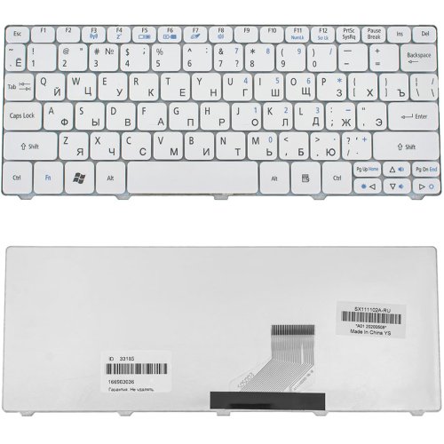 Клавіатура для ноутбука Acer One 521/522/532/533, D255/D257/D260/D270, Happy, EM 350/355 — біла, RU-розкладка