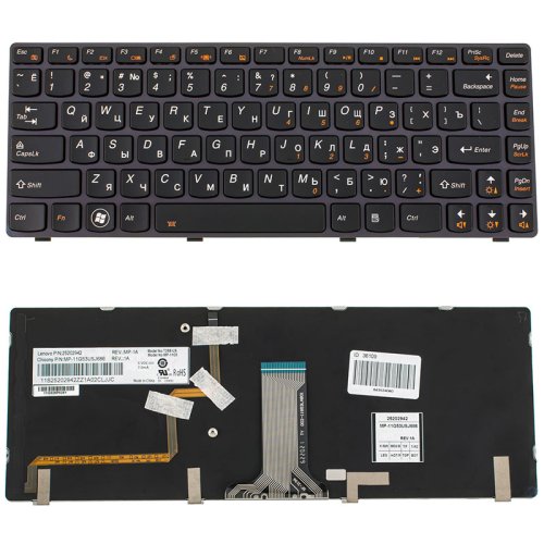 Клавіатура для ноутбука Lenovo Y480, Y485 — чорна, RU-розкладка, з підсвіткою клавіш