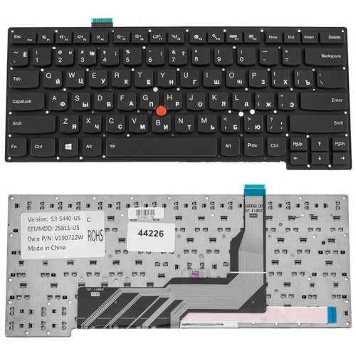 Клавіатура для ноутбука Lenovo ThinkPad S431, S440 — чорна, RU-розкладка, без рамки