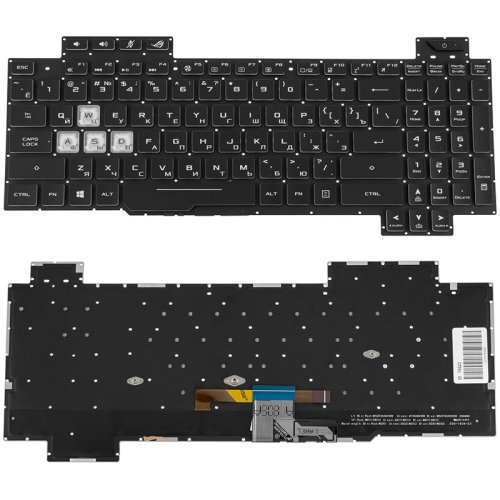 Клавіатура для ноутбука ASUS GL704 series — чорна, без рамки, з RGB-підсвічуванням клавіш, розкладка RU (Original)