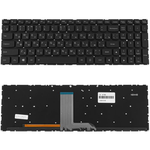 Клавіатура для ноутбука Lenovo IdeaPad 700-15ISK / 700-17ISK — чорна, RU-розкладка, без рамки, з підсвіткою клавіш