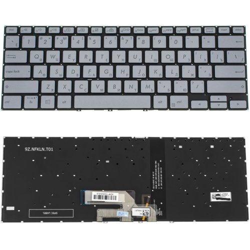 Клавіатура для ноутбука ASUS UX462 Series — срібляста, без рамки, з підсвічуванням клавіш, RU-розкладка