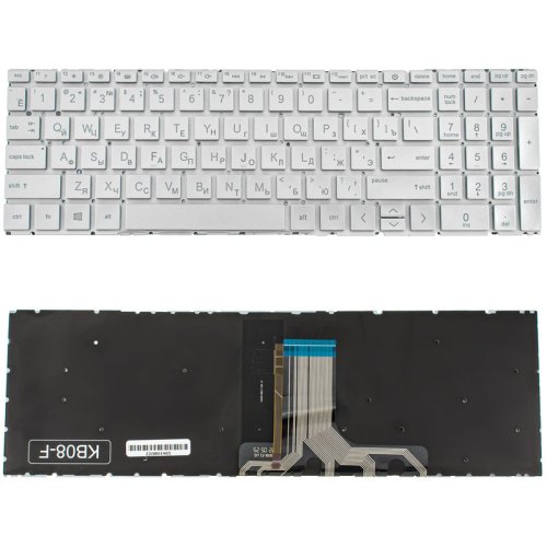 Клавіатура для ноутбука HP Pavilion 15-EG, 15-EH — срібляста, без рамки, розкладка RU, з підсвіткою клавіш