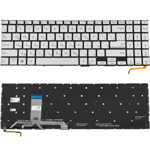 Клавіатура для ноутбуків ASUS X1502 series, срібляста, без рамки, розкладка RU, з підсвіткою клавіш