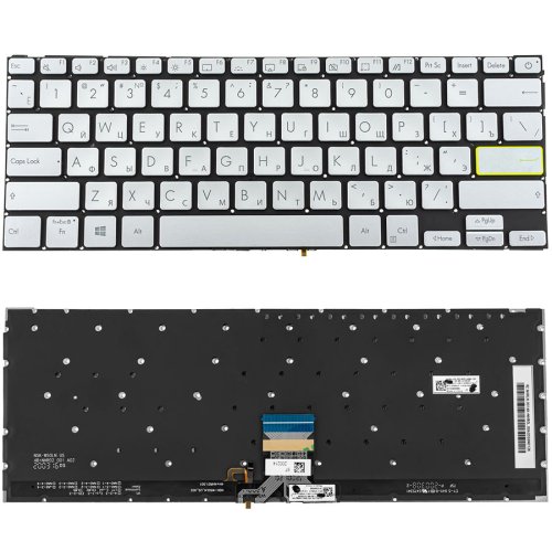 Клавіатура для ноутбука ASUS X321 series — срібляста, без рамки, з підсвіткою клавіш, RU-розкладка (Original)