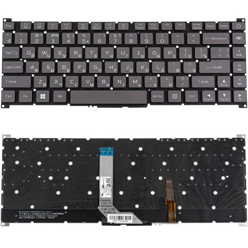 Клавіатура для ноутбука Acer Predator PT314-51s — темно-сіра, без рамки, з RGB-підсвіткою клавіш, RU-розкладка