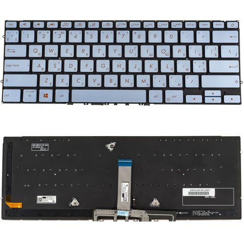 Клавіатура для ноутбуків ASUS серії UX392, срібляста, українська розкладка, без рамки, з підсвіткою клавіш