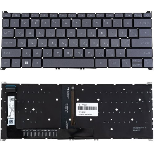 Клавіатура для ноутбука ACER (AS: A314-36, A314-42) — українська розкладка, темно-сіра, без рамки, з підсвіткою клавіш