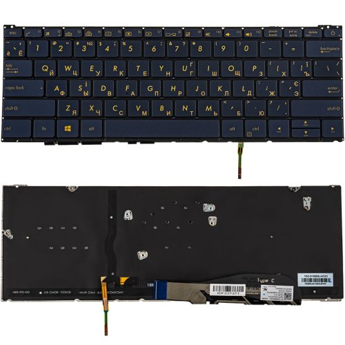Клавіатура для ноутбука ASUS UX390 series — українська розкладка, синя, без рамки, з підсвіткою клавіш