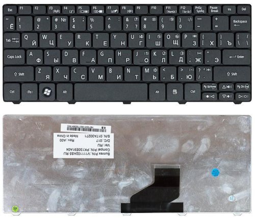 Клавіатура для ноутбука Acer Aspire One 521/522/532/532H/533/D255/D255E/D257/D260/D270/Happy/Happy2, eMachines 350/355/em350/em355, Gateway LT21/LT27/LT28, Packard Bell NAV50/Dot S2/Dot SE/Dot SC/Dot SE3/PAV80 — чорна, RU (розкладка)