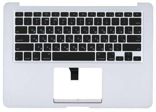 Клавіатура для ноутбука Apple MacBook Air A1369 (2010+) — чорні клавіші, TopCase сріблястий, розкладка RU, горизонтальний Enter