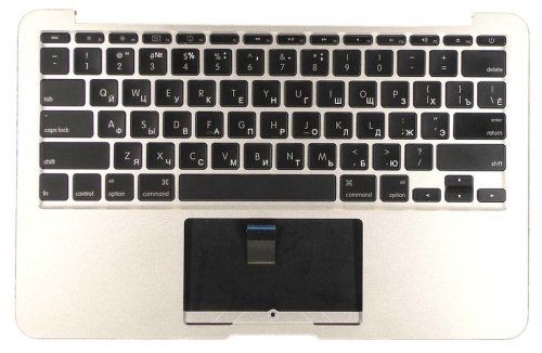 Клавіатура для ноутбука Apple MacBook Air A1370 (2010+) — чорні клавіші, TopCase сріблястий, RU-розкладка, горизонтальний Enter