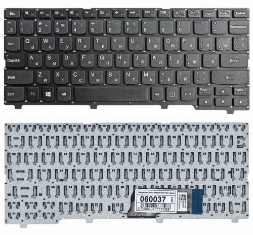 Клавіатура для ноутбука Lenovo IdeaPad 100S-11IBY, чорна, без рамки, розкладка RU