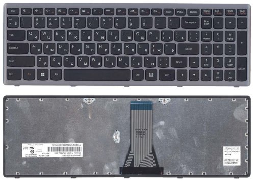 Клавіатура для ноутбука Lenovo IdeaPad Flex 15 / G500S / G505 / G505A / G505G / G505S / S500 / S510 / S510p / Z510 — чорна, зі сріблястою рамкою, розкладка RU