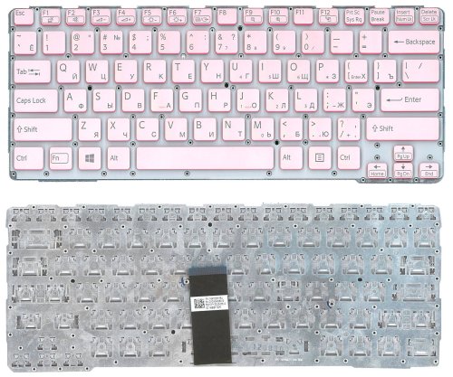 Клавіатура для ноутбука Sony SVE14A — рожева, з підсвіткою, без рамки, розкладка RU