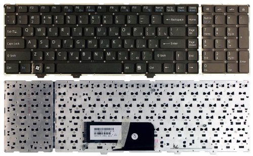 Клавіатура для ноутбука Sony Vaio VGN-AW, чорна, без рамки, розкладка RU