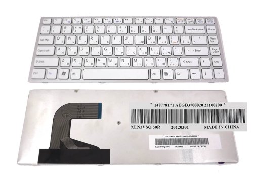 Клавіатура для ноутбуків SONY VPC‑S Series — RU, біла, у сріблястій рамці (Original)