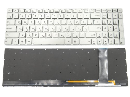 Клавіатура з підсвіткою для ASUS N550, N550J, N550JA, N550JK, N750, N750J, N750JK, N750JV — Silver, розкладка RU, без рамки, Original