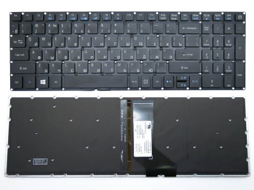 Клавіатура з підсвіткою для ноутбуків ACER Aspire E5-522, E5-573, E5-573T, E5-573G, E5-532G, E5-722, E5-772, V3-574G, A315, A515 — чорна, без рамки