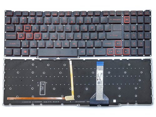 Клавіатура для ноутбуків ACER Nitro 5 AN515-45 / AN515-55 / AN515-56 / AN515-57 / AN517-41 / AN517-53, N20C1 — чорна RU, без рамки, з червоною підсвіткою