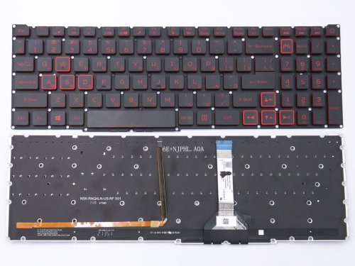 Клавіатура для ноутбуків ACER Nitro 5 (AN515-46, AN515-56, AN515-57, AN515-58, AN517-41, AN517-54, AN517-55, AN517-56, AN715-51) — чорна, RU-розкладка, без рамки, з червоною підсвіткою