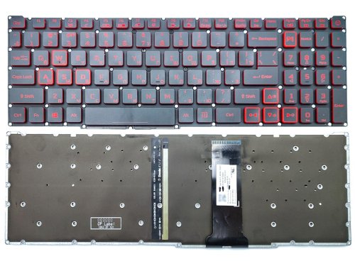 Клавіатура для ноутбуків ACER Nitro 5 AN515-54 / AN515-55 / AN515-43 / AN515-45 / AN517-51 / AN715-51 / AN517-52, N18C3 / N18C4 — чорна (RU), без рамки, з червоною підсвіткою, Original