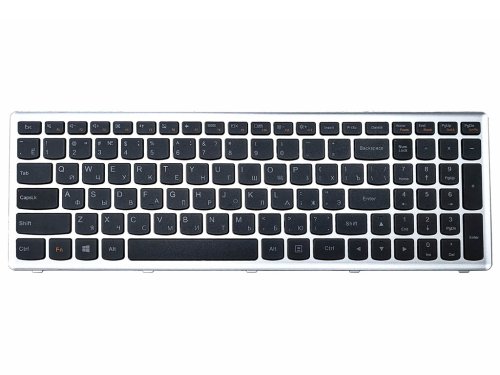 Клавіатура для Lenovo IdeaPad G500s/G505s/S500/S510p/Z510/Flex 15/15D — чорна (RU), з рамкою Silver