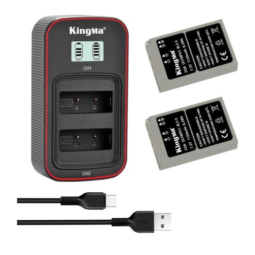 Набір KingMa BLS-5: 2 акум + зарядка на 2, для Olympus E-PL2/E-PL5/E-PM1/E-PM2