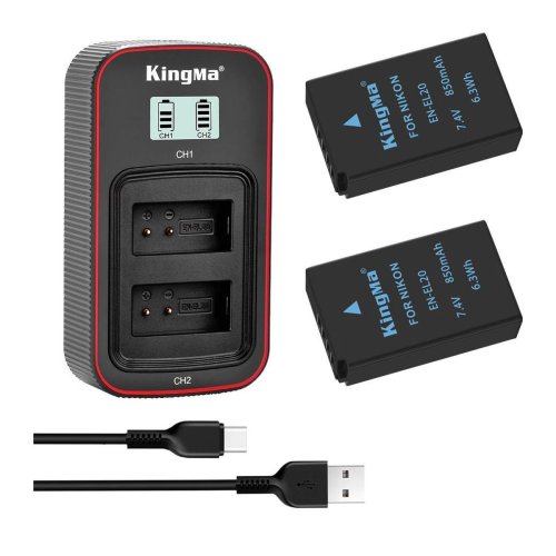 Набір KingMa EN-EL20: 2 акум + ЗП на 2, для Nikon 1 J1/J2/J3/S1/V3/A/W300