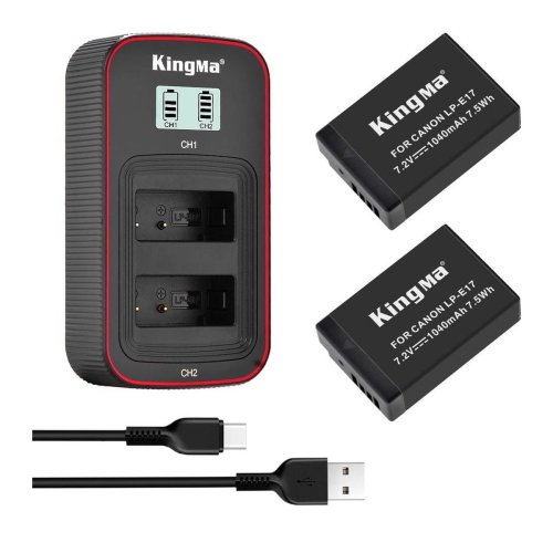 Набір KingMa LP-E17: 2 акум + ЗП на 2, для Canon EOS RP/R8/R50/R10/250D/M50/M6II/M3/77D/800D/200D II