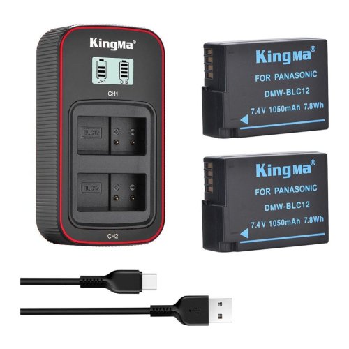 KingMa DMW-BLC12: 2 акум.+2-слотове ЗП для Panasonic G5/G6/G7/GX8/FZ1000/FZ300/FZ2000