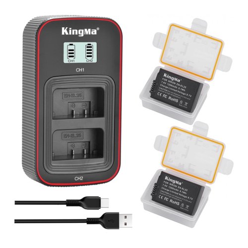 KingMa EN-EL25: 2 акум. + подвійна зарядка, для Nikon Z50/Z fc/Z30/Z50 II (3-Pack)