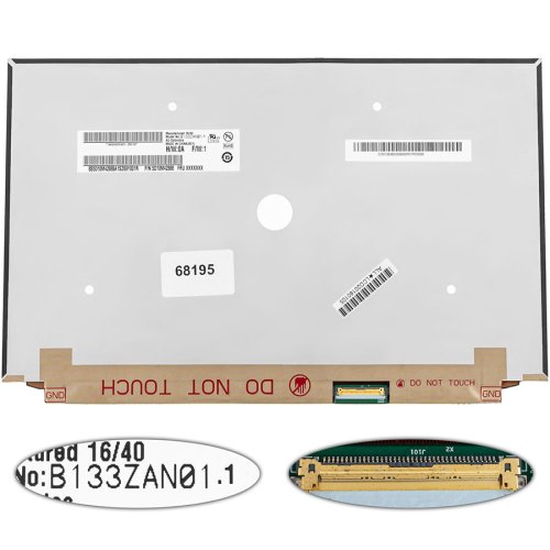 Матриця 13.3″ B133ZAN01.1 4K 3840×2160 IPS eDP 40pin LED Slim глянець, роз’єм справа знизу
