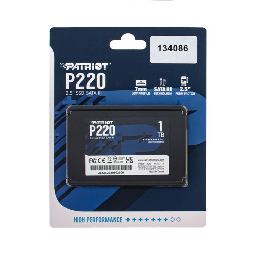 SSD Patriot P220 1ТБ 2.5" SATA III TLC 3D, P220S1TB25, 500/550 МБ/с