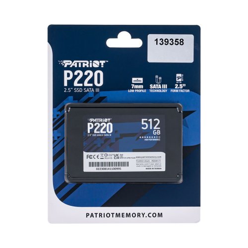 SSD Patriot P220 512GB 2.5" SATA III TLC 3D, 500/550 МБ/с (P220S512G25)