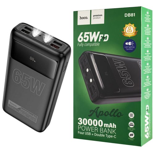 Універсальний павербанк HOCO DB81 Apollo 30000mAh, PD 65W, чорний (6942007637749)
