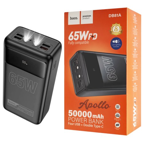 Мобільна батарея HOCO DB81A Apollo 50000mAh, PD 65W, чорна (6942007637756)