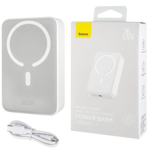 Магнітний павербанк Baseus Mini з бездротовою зарядкою 20000mAh 20W, білий (PPCX150002)