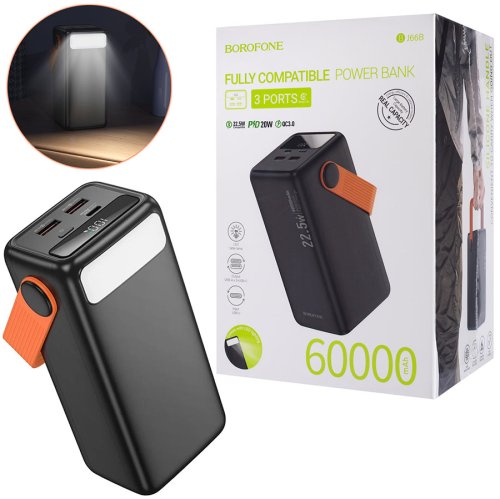 Мобільна батарея BOROFONE BJ66B Magnifico 60000mAh, 22.5W + PD20W, чорна