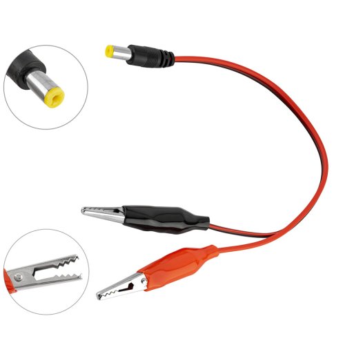 Кабель живлення DC 5.5×2.1 мм з крокодильчиками, провід 0,3 м