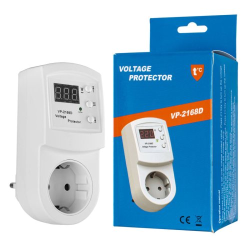 Реле напруги Open Electric VP-2168D 120–280В, 16А 3000Вт, програмоване, біле (220В 50Гц)