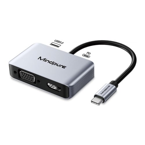 Адаптер Mindpure HU016 4-в-1 USB‑C→HDMI/VGA, USB 3.0 та PD зарядка