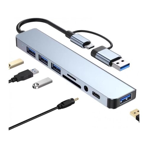 USB‑C хаб‑док Mindpure 8‑в‑2 для ноутбука, багатофункціональна док‑станція