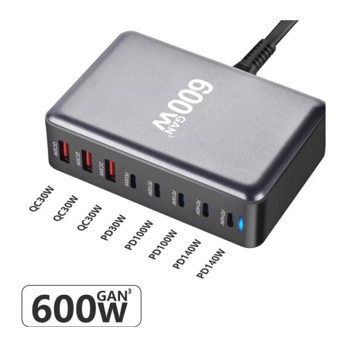 Зарядна станція Mindpure 600W GaN на 8 портів із PD швидкою зарядкою